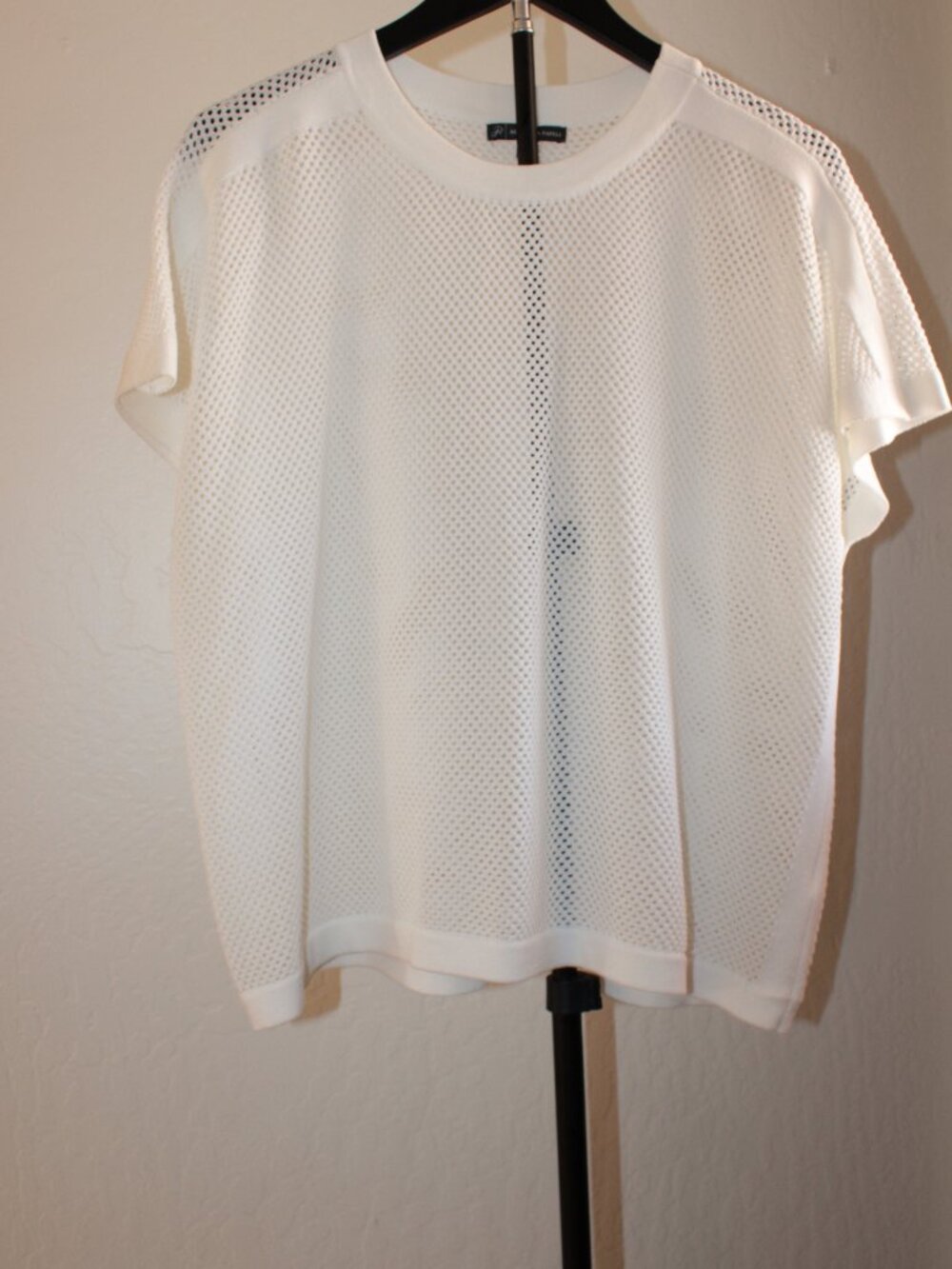 NWOT Adrianna Papell Ivory Open Knit Mesh Sweater Top Size L
